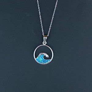 Blue Syn Opal Wave Beach Necklace